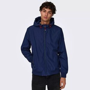 ONLY & SONS Men's Navy Hooded Windbreaker